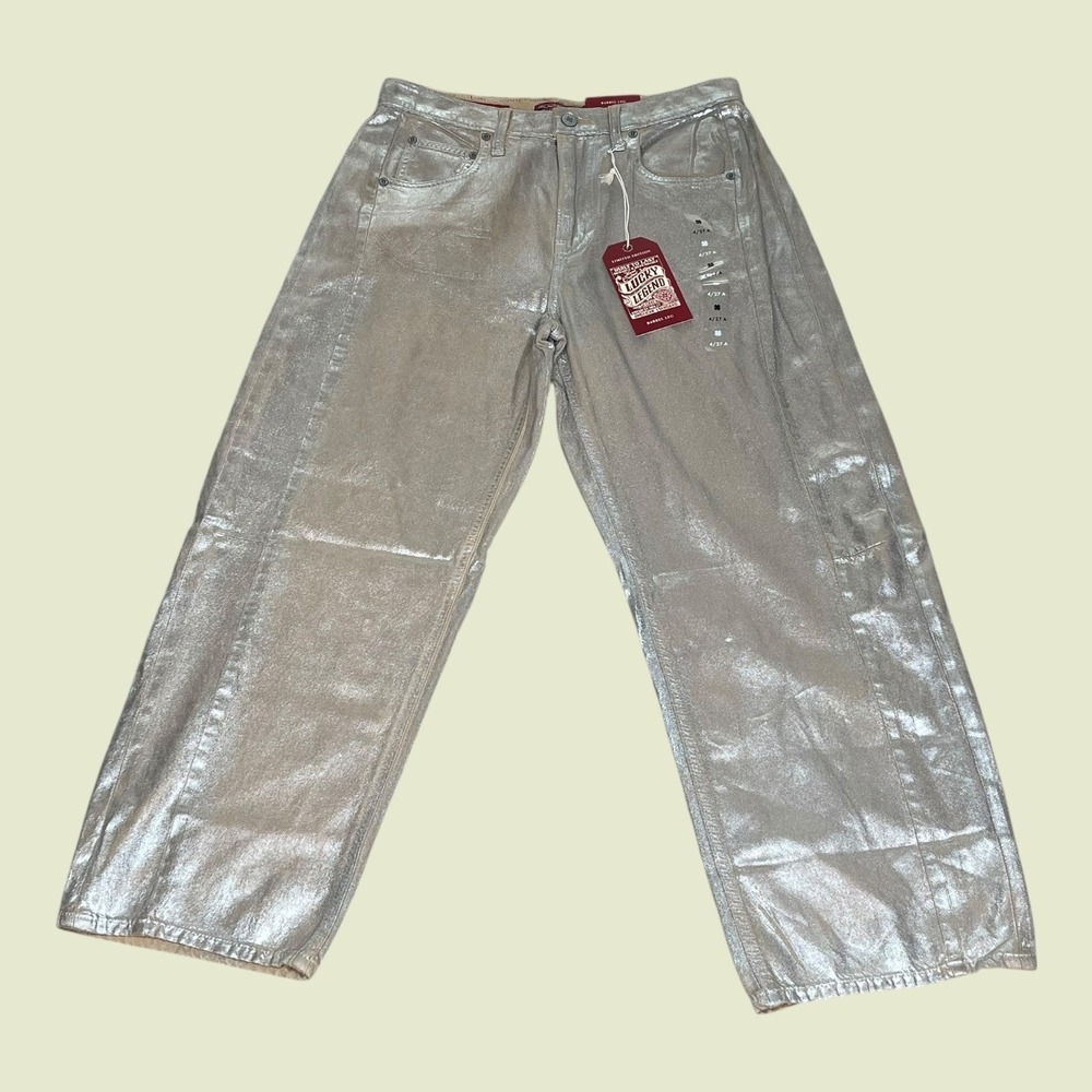 NEW Lucky Brand Legend Silver Metallic Barrel Leg Jeans High Rise Ankle 4/27‎ A - Picture 2 of 13